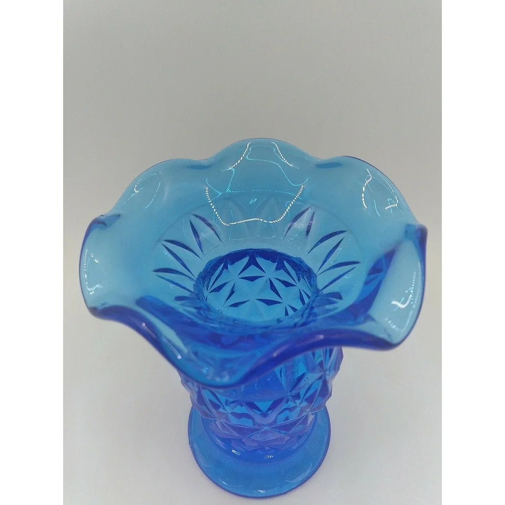 Vintage Blue Glass Fluted Vase